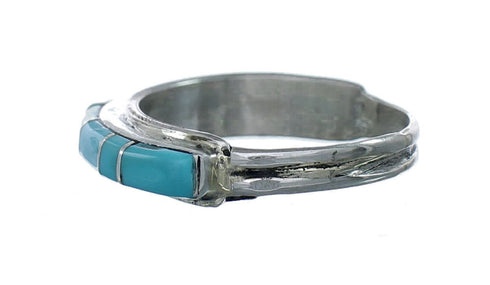 Zuni Turquoise Inlay Sterling Silver Ring Size 7-3/4 NN20594